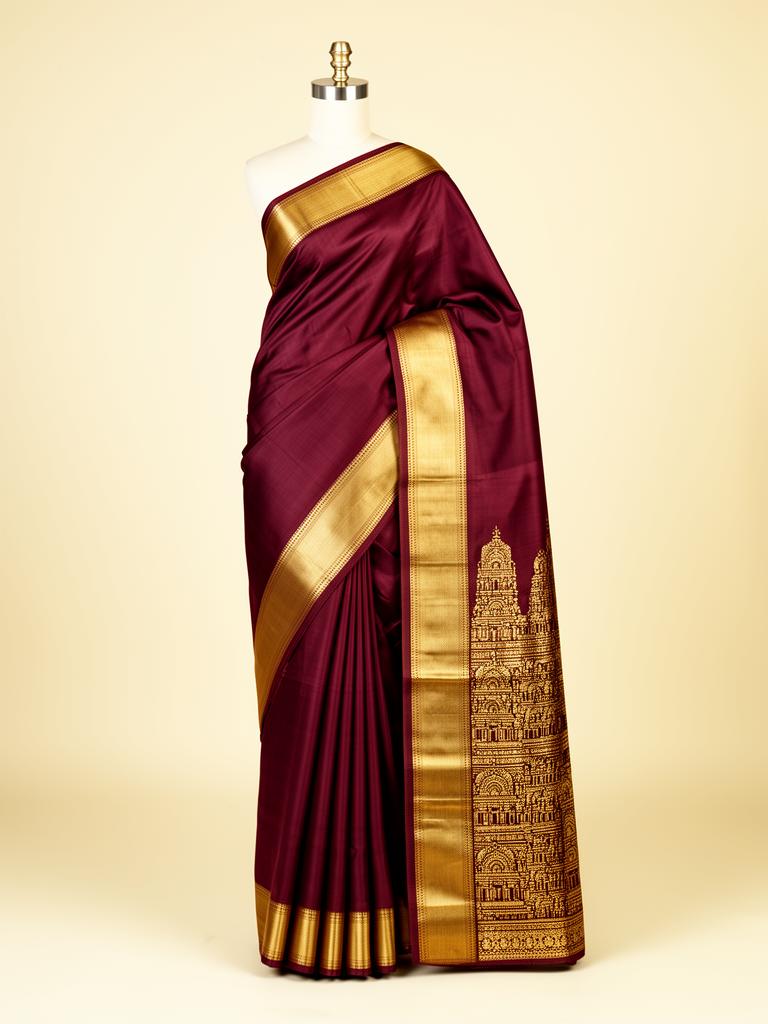 Maroon Temple Border Pattu Saree