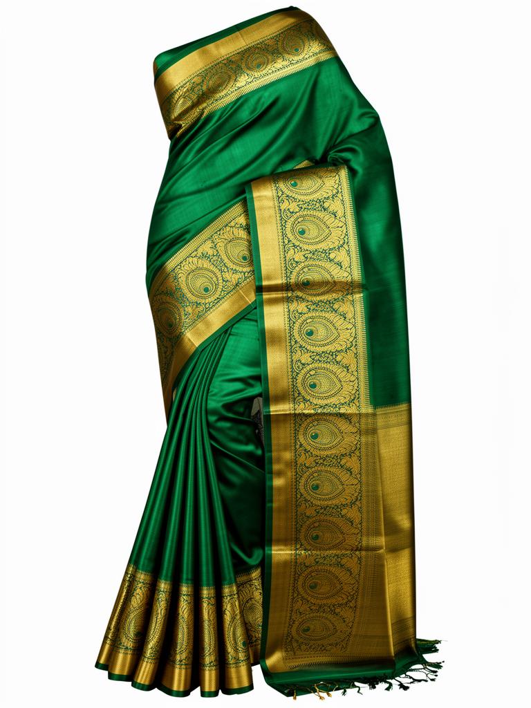 Emerald Green Peacock Pattu Saree
