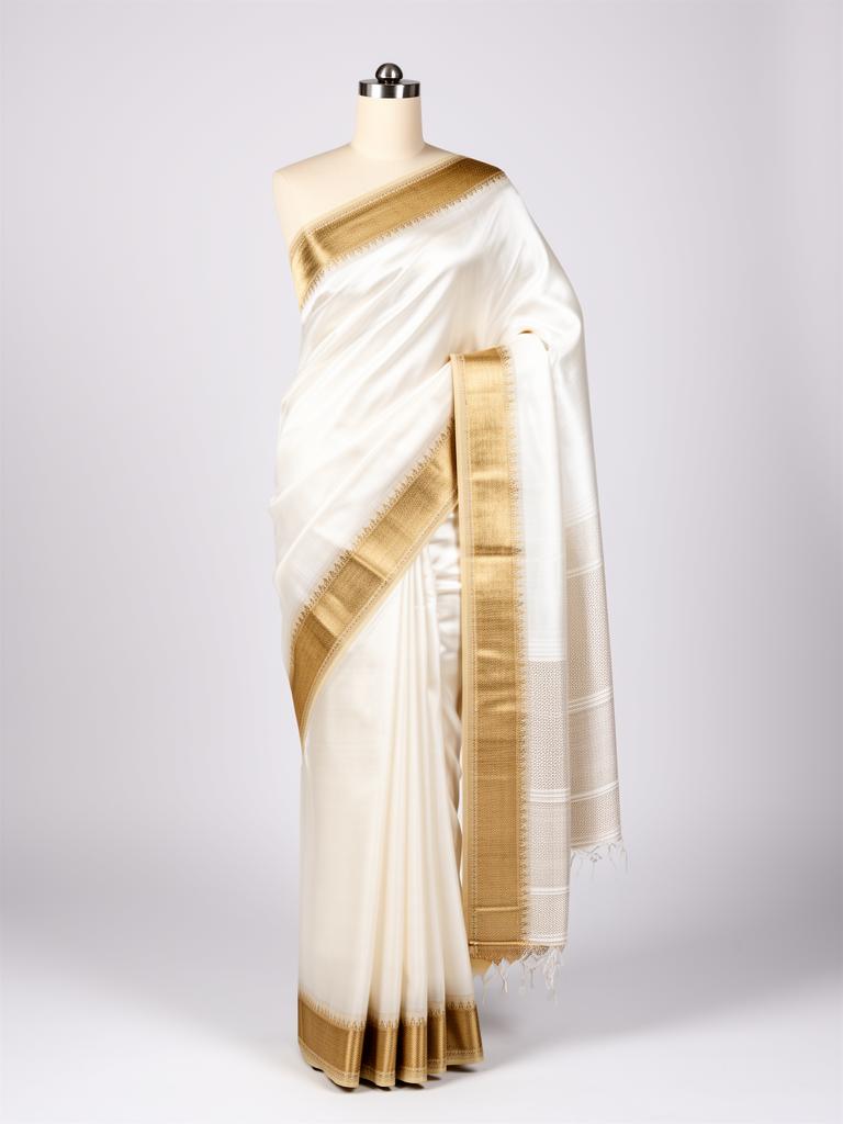 Ivory White Pure Pattu Silk Saree